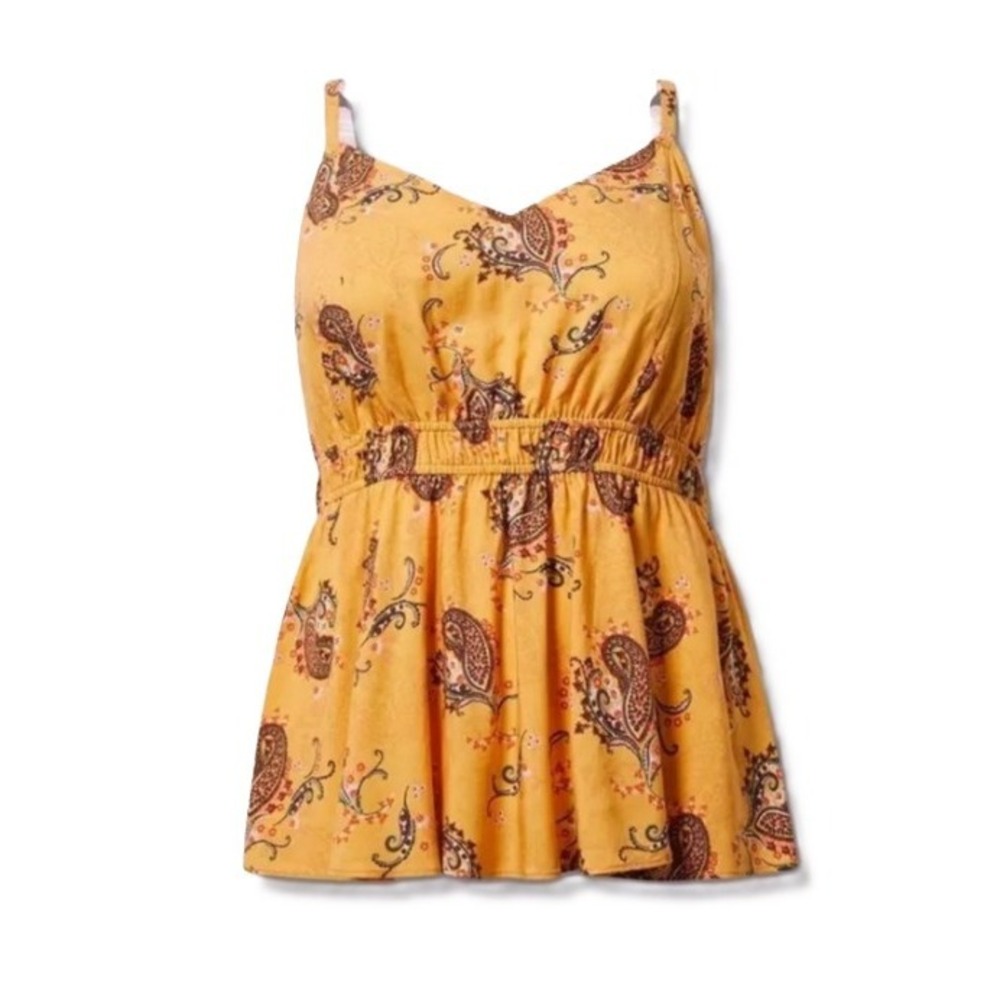 Torrid Paisley Dance Mineral Yellow Babydoll Challis Tank Top 00 M/L 10